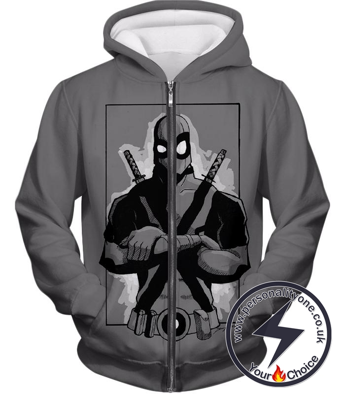 Super Cool Grey Deadpool Promo Pose Zip Up Hoodie